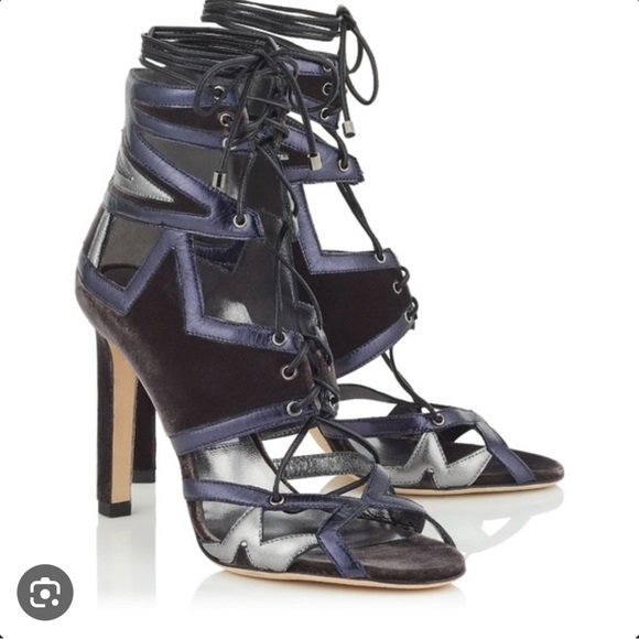 Jimmy Choo Denny 100 Heels in Mink/Mix Velvet/Metallic Nappa Leather size 38. - Picture 1 of 5